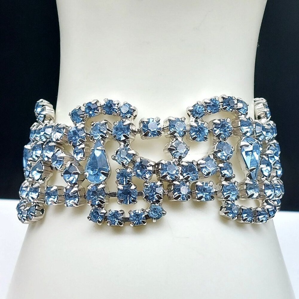 Vintage Ice Blue Rhinestone Bracelet, MCM Statement Glam Showstopper